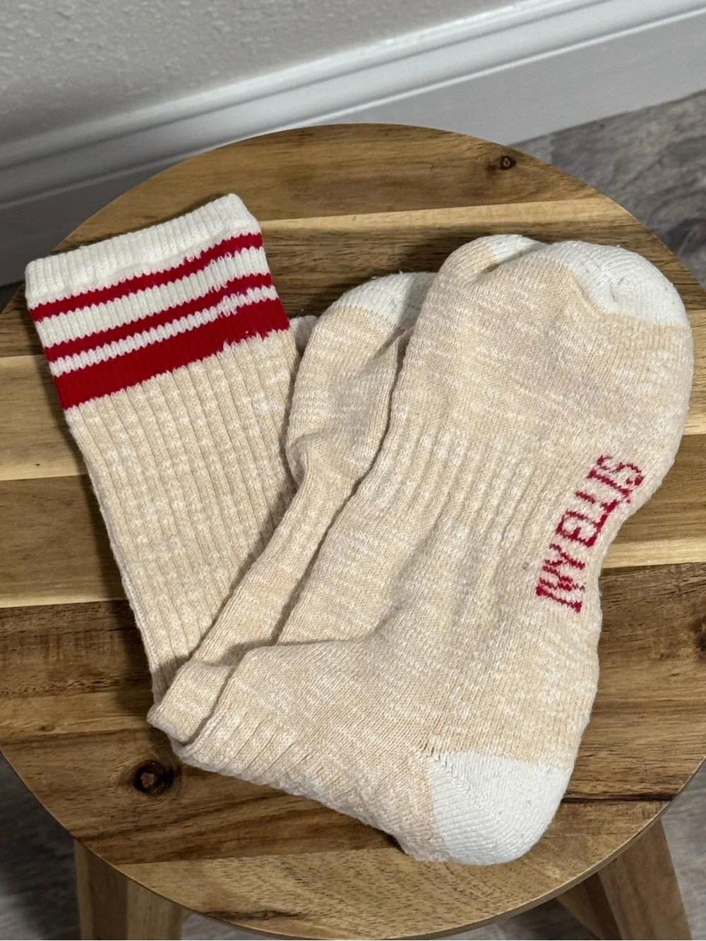OSFM Ivy Ellis The Torrisdale Crew Socks Vintage Sport Ribbed Cotton Red & Cream